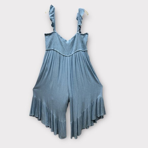 Sweet‎ Lovely By Jen Womans 3XL Light Blue Romper Wide Leg Vacay Resort Smocked - Picture 2 of 10